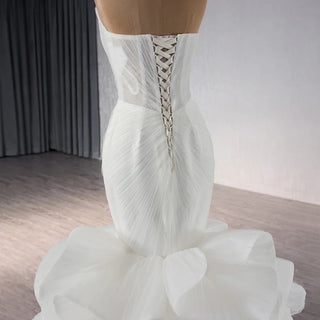 Beach Sleeveless Pearls Mermaid Wedding Bridal Dress