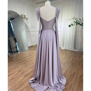 Ships in 1 to 3 Days - Pink Muslim Elegant Mermaid Cape Sleeves Evening Dresses Tassel Beaded Gowns 2024 For Women Wedding Party