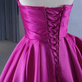 Soft Satin Fuchsia Ruffle A-Line Evening Prom Dresses For Girls.