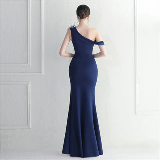 Sexy Slash Neck Feather Party Maxi Dress - Long Slit Prom Evening Dress for Women