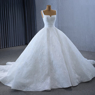 Elegant Sleeveless Square Collar Lace Ball Gown Wedding Dress