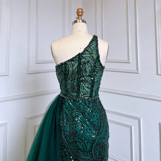 Sexy Green Beaded One Shoulder Mermaid Evening Dress With Overskirt: Luxury Gowns 2024 For Women Party