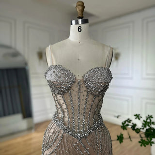 Elegant Spaghetti Strap Pearl Beaded Mermaid Evening Gown for Formal Occasion