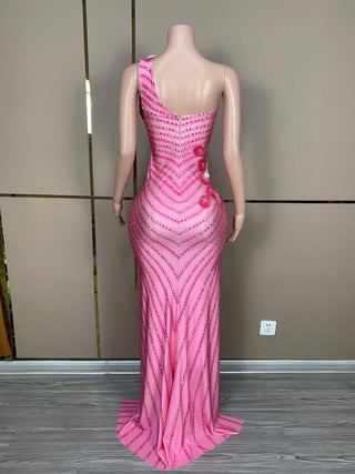 Dazzling One-Shoulder Beaded Gown with High Slit