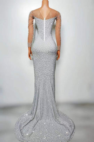 Luxurious Long Sleeve Beaded Gown with High Slit