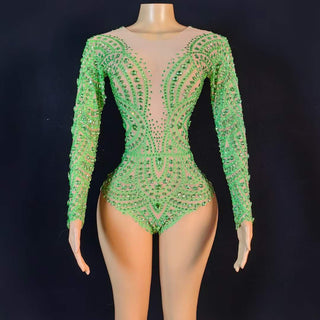 Glamorous Sheer Long Sleeve Beaded Bodysuit