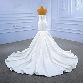 Ivory White Satin Strapless Mermaid Wedding Dress