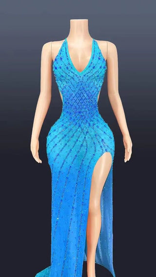 Ships in 1 to 3 Days - Starry Night Sequin Gown with High Slit