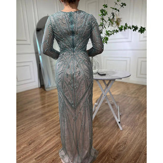 Elegant Green Mermaid Evening Dress - High Split, Beaded, and Luxurious for Women's Party 2024