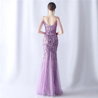 Sexy Strap Beaded Sequin Party Maxi Dress - Long Prom Evening Dress for Women