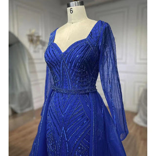 Ships in 1 to 3 Days - Muslim Royal Blue A-Line Sweetheart Beaded Evening Dress - Luxury Dubai Gown for Women Wedding Party