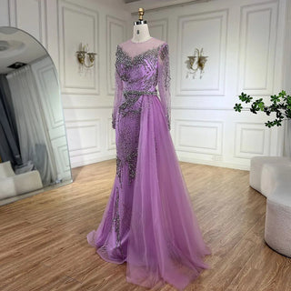 Elegant Purple Mermaid Evening Gowns with Beaded Skirt and Lace-up Detail - Women's Wedding Party 2024