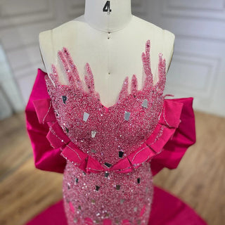 Fuchsia Elegant Mermaid Evening Dress with Pearls - Beaded Luxury Dubai Formal Gown for Women's Party (2024)