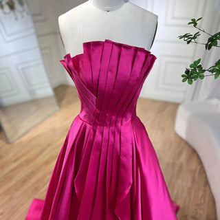 Fuchsia A-Line Dubai Evening Gown 2024: Beaded Luxury Strapless for Women's Wedding Party