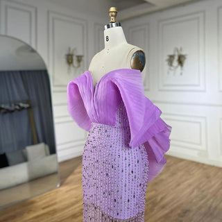 Exquisite Dubai-Inspired Lilac Illusion Mermaid Gown with Beaded Elegance