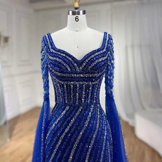 Blue Sweetheart Mermaid Evening Gown with Beaded Overskirt - Luxury Dress for Women's Wedding Party (2024)