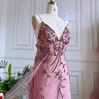 Arabic Pink Mermaid Spaghetti Straps Beaded Long Evening Dress - Women's Wedding Party Gown 2024