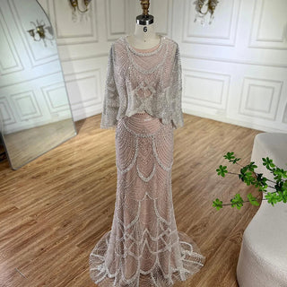 2024 White Nude Mermaid Beaded Luxury Evening Gown with Shawl for Formal Saudi Occasions