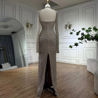 Ships in 1 to 3 Days - 2024 Luxury Dubai Nude Sweetheart Mermaid Beaded Evening Gown with Back Split for Women's Party