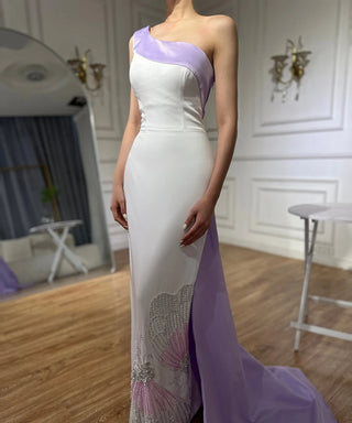 Ships in 1 to 3 Days - A Luxurious Selection: White Lilac Butterfly One-Shoulder Midi Dubai Evening Dresses for Women's Wedding and Arab Formal Parties