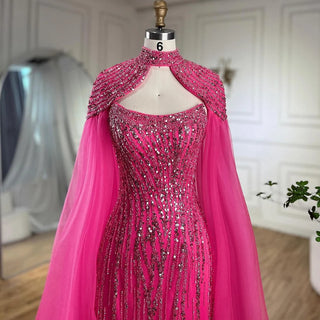 Dubai Caramel Dream: 2024 Mermaid Long Cloak Beaded Pearls Luxury Evening Gown - Dress for Women's Wedding Party