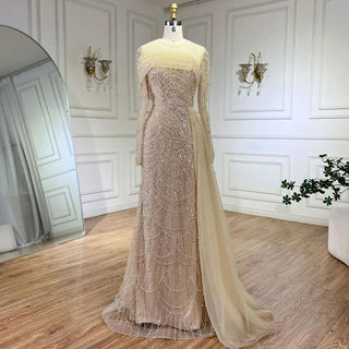 Ships in 1 to 3 Days – Dubai Arabian Nights: 2024 Nude Mermaid Evening Gown with Overskirt - Luxury Dress for Women's Wedding Party