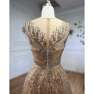 Gold O-neck Long Sleeves Mermaid Beaded Overskirt Evening Dresses Formal Party Gowns For Women 2023