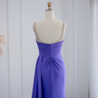 Regal in Purple: 2024 Dubai Luxury Mermaid Evening Dress with High Slit - Ideal for Women's Wedding Guest Formal Prom Gowns