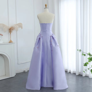 Arabia Lilac Satin A-Line Strapless Beaded Luxury Evening Dress - Women's Wedding Party 2024