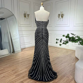 Arabia Black Elegant Strapless Split Mermaid Beaded Evening Dress - Gown for Women's Wedding Party 2024