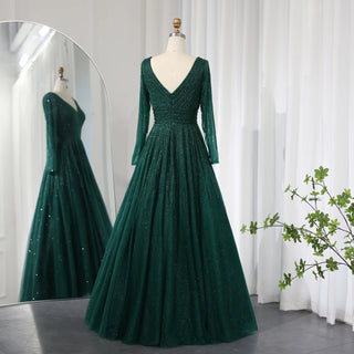 Arabic Emerald Green Muslim Evening Dress: Long Sleeve Luxury Burgundy Dubai Formal Dress for Women's Wedding