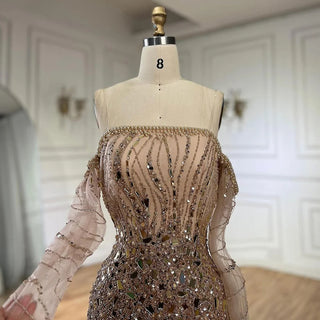 Ships in 1 to 3 Days - 2024 Arabia Gold Mermaid Luxury Beaded Off-Shoulder Dubai Evening Dress - Gown for Women's Wedding Party