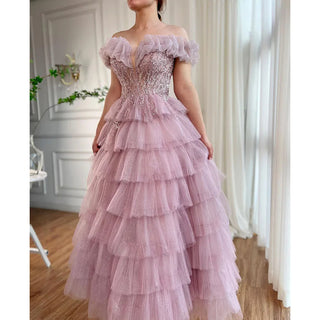 Ships in 1 to 3 Days - Lilac A-Line Evening Gown 2024 with Beaded Tiered Design - Perfect for Women's Wedding Parties