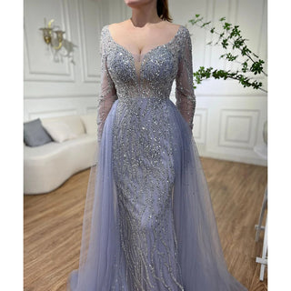 Blue Mermaid Elegant One Shoulder Evening Gown 2024: Beaded Luxury for Women's Party