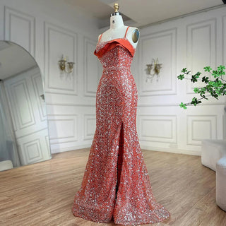 Arabic Orange One-Shoulder Mermaid Luxury Dubai Evening Gown for Women's Wedding Party 2025