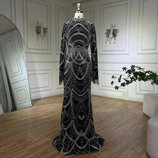 Ships in 1 to 3 Days - Black Muslim Luxury Beaded Elegant Mermaid Dubai Evening Dress - Gown for Women's Wedding Party 2024