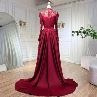 Wine Red Mermaid Luxury Lace Beaded Satin Evening Dresses: Dubai Formal Gowns 2024 for Women's Wedding Party