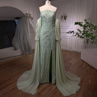 Luxurious Mint Beaded Mermaid Evening Dress Gown 2024: for Women Wedding Party