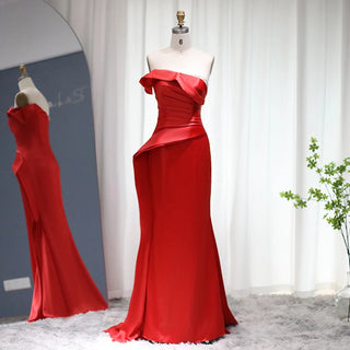 Elegant Red Mermaid Long Prom Dress: One-Shoulder Dubai Evening Gown for Women's Wedding Party and Graduation