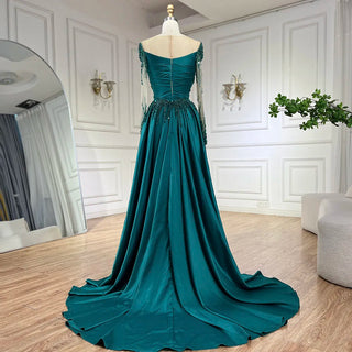 Ships in 1 to 3 Days - Luxury Dubai Green Mermaid Lace Beaded Satin Evening Dresses Formal Gowns 2024 For Woman Wedding Party