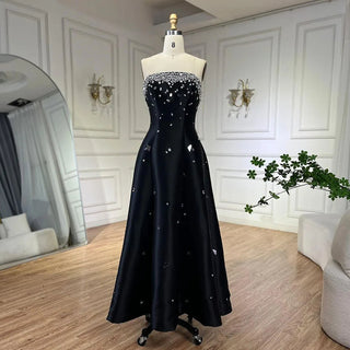 Luxury Dubai Black Beaded Evening Dress for Women 2024 - Elegant Arabic Wedding Birthday Party Formal.