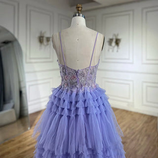 2024 Arabic Lilac Spaghetti Strap Tiered A-Line Lace Appliques Luxury Evening Gown for Women's Party