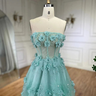 Arabic Mint Strapless Applique Elegant A-Line Long Evening Dress - Perfect for Women's Wedding Parties 2024