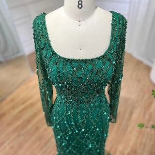 Elegant Green Split Mermaid Evening Gown 2024: Luxury Beaded Dubai for Women's Wedding Party