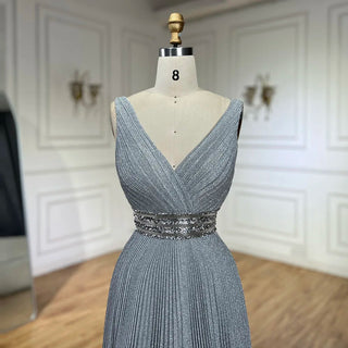 Ships in 1 to 3 Days - 2024 Arabic Gray Mermaid Spaghetti Strap Luxury Evening Gown for Women's Wedding Party