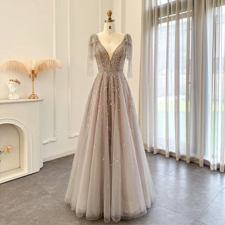 Light Champagne Evening Dresses: Dubai Luxury Crystal Pink Elegance for Arabic Formal Wedding Party Gowns