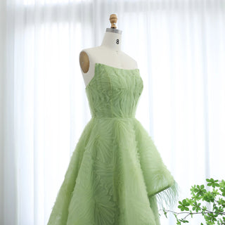 Luxury Lime Green Feather and 3D Floral Dubai Evening Dress - Elegant Strapless Gown for Women’s Wedding Party