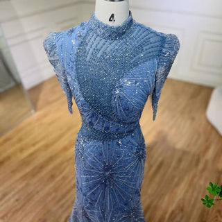 2024 Blue Mermaid Pink Elegant Beaded Short Tassel Luxury Evening Dresses Gowns for Woman Wedding Party