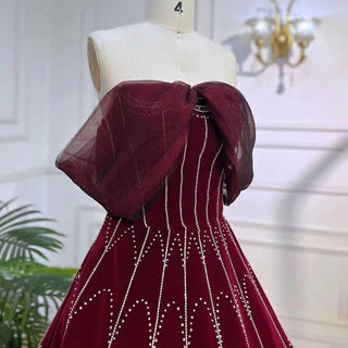 Luxury Dubai: Arabic Burgundy Velvet Ball Gown Evening Dress 2024 with Crystal Details - Perfect for Women's Formal Wedding Parties