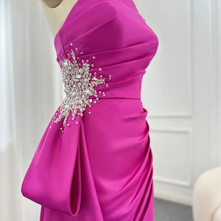 Elegant Fuchsia Mermaid Evening Dresses with Overskirt and Side Slit 2024